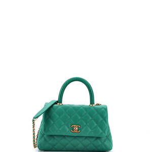Chanel Mini Coco Top Handle Bag Quilted Caviar with Lizard Embossed Handle